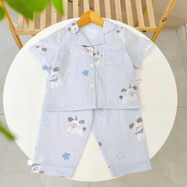  Pijama bé trai tay ngắn quần dài vải xô cotton Áo Lá Homewear A029, bộ ngủ bé trai 