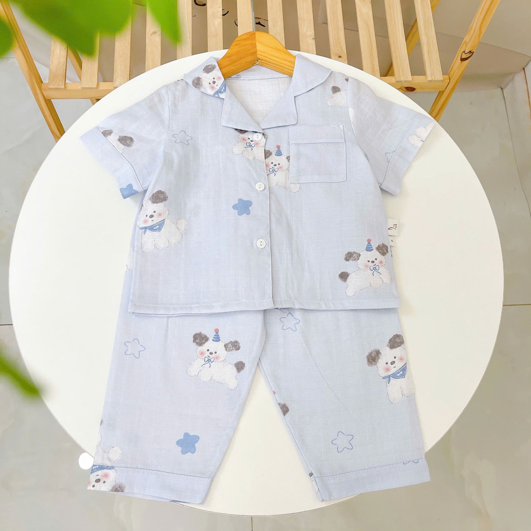  Pijama bé trai tay ngắn quần dài vải xô cotton Áo Lá Homewear A029, bộ ngủ bé trai 
