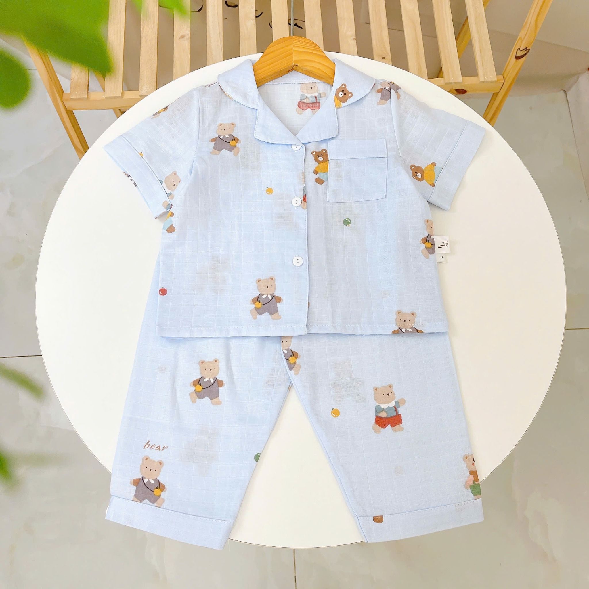  Pijama bé trai tay ngắn quần dài vải xô cotton Áo Lá Homewear A029, bộ ngủ bé trai 