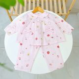  Pijama cho bé gái dài tay xô cotton Áo Lá Homewear A166, bộ dài tay bé gái babydoll mặc ngủ vải xô đũi mát bốn mùa 