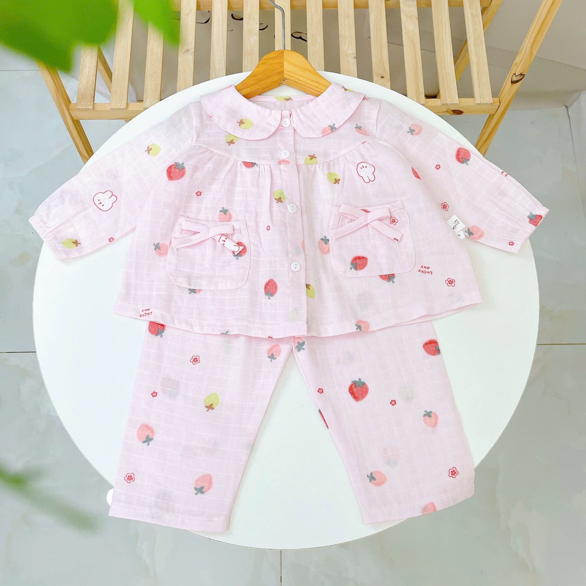  Pijama cho bé gái dài tay xô cotton Áo Lá Homewear A166, bộ dài tay bé gái babydoll mặc ngủ vải xô đũi mát bốn mùa 