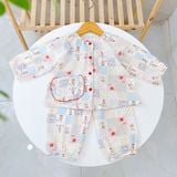 Pijama bé gái xô muslin Áo Lá Homewear A096, đồ bộ dài tay bé gái mặc ngủ xô đũi 