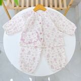  Pijama bé gái xô muslin Áo Lá Homewear A096, đồ bộ dài tay bé gái mặc ngủ xô đũi 
