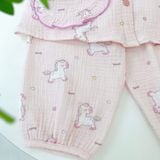  Pijama bé gái xô muslin Áo Lá Homewear A096, đồ bộ dài tay bé gái mặc ngủ xô đũi 