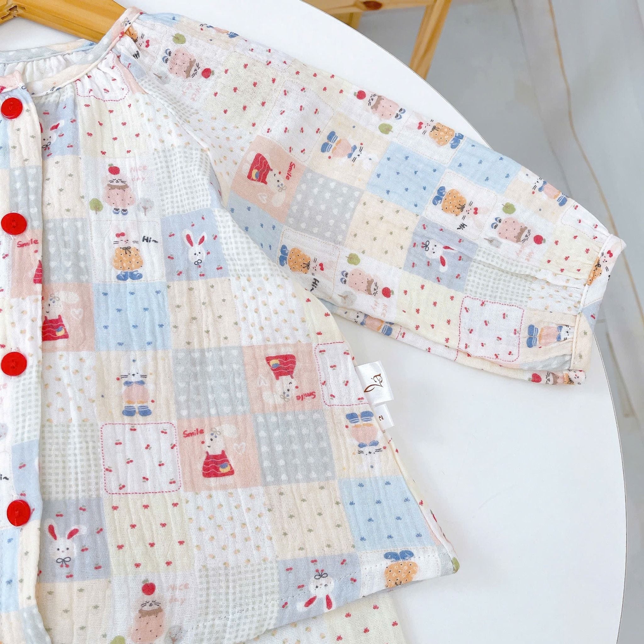  Pijama bé gái xô muslin Áo Lá Homewear A096, đồ bộ dài tay bé gái mặc ngủ xô đũi 