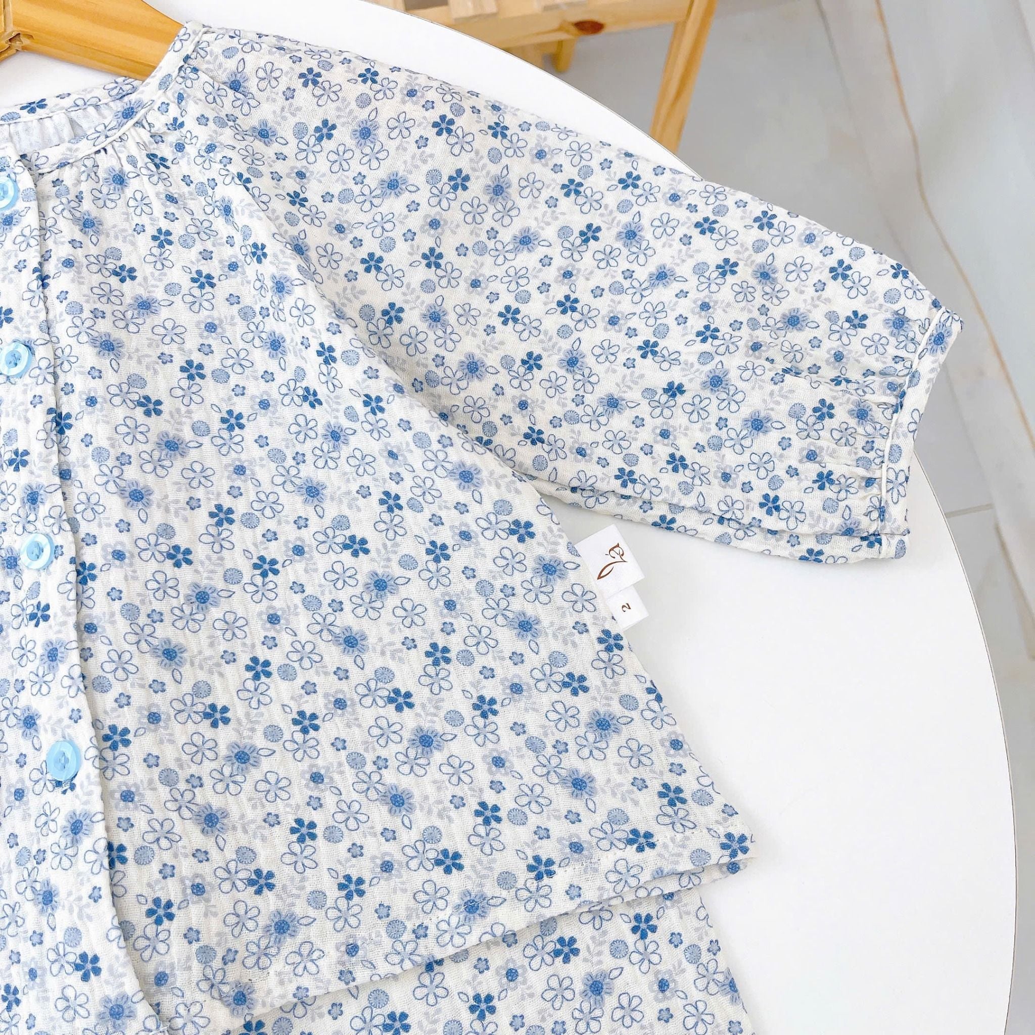  Pijama bé gái xô muslin Áo Lá Homewear A096, đồ bộ dài tay bé gái mặc ngủ xô đũi 
