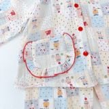  Pijama bé gái xô muslin Áo Lá Homewear A096, đồ bộ dài tay bé gái mặc ngủ xô đũi 
