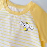  Đồ bộ ngủ cho bé 95% sợi sồi Modal Ice Cool Áo Lá Homewear A322, tay lỡ quần dài họa tiết sọc ngang in hình dễ thương 