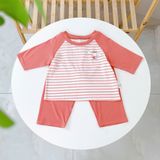  Đồ bộ ngủ cho bé 95% sợi sồi Modal Ice Cool Áo Lá Homewear A322, tay lỡ quần dài họa tiết sọc ngang in hình dễ thương 