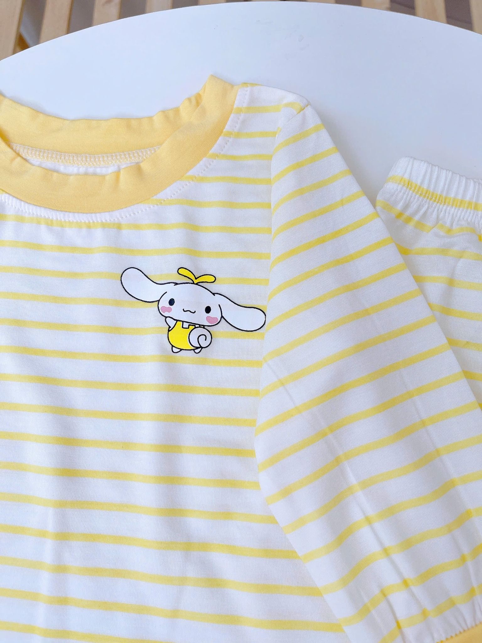  Bộ dài tay cho bé 95% sợi sồi Modal Ice Cool Lá Homewear A340, đồ bô ngủ trai gái mát mềm sọc ngang pastel xinh xắn 