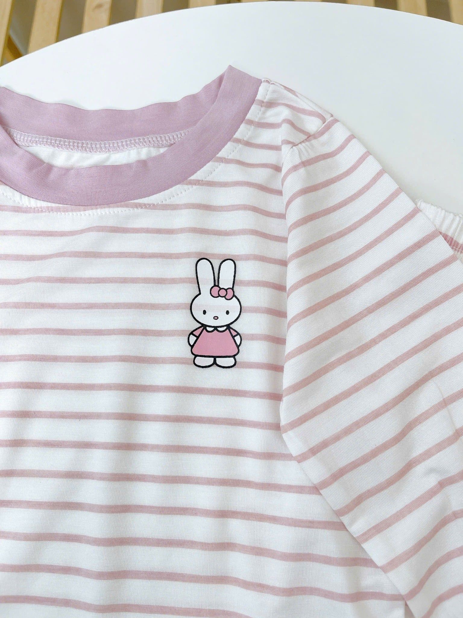  Bộ dài tay cho bé 95% sợi sồi Modal Ice Cool Lá Homewear A340, đồ bô ngủ trai gái mát mềm sọc ngang pastel xinh xắn 