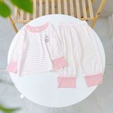  Bộ dài tay cho bé 95% sợi sồi Modal Ice Cool Lá Homewear A340, đồ bô ngủ trai gái mát mềm sọc ngang pastel xinh xắn 