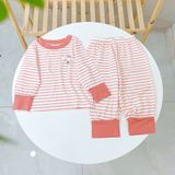  Bộ dài tay cho bé 95% sợi sồi Modal Ice Cool Lá Homewear A340, đồ bô ngủ trai gái mát mềm sọc ngang pastel xinh xắn 
