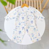  Pijama bé trai bé gái tay dài xô muslin Áo Lá Homewear A109, đồ ngủ bé trai xô đũi cổ tròn caro hình thú 