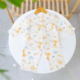  Pijama bé trai bé gái tay dài xô muslin Áo Lá Homewear A109, đồ ngủ bé trai xô đũi cổ tròn caro hình thú 