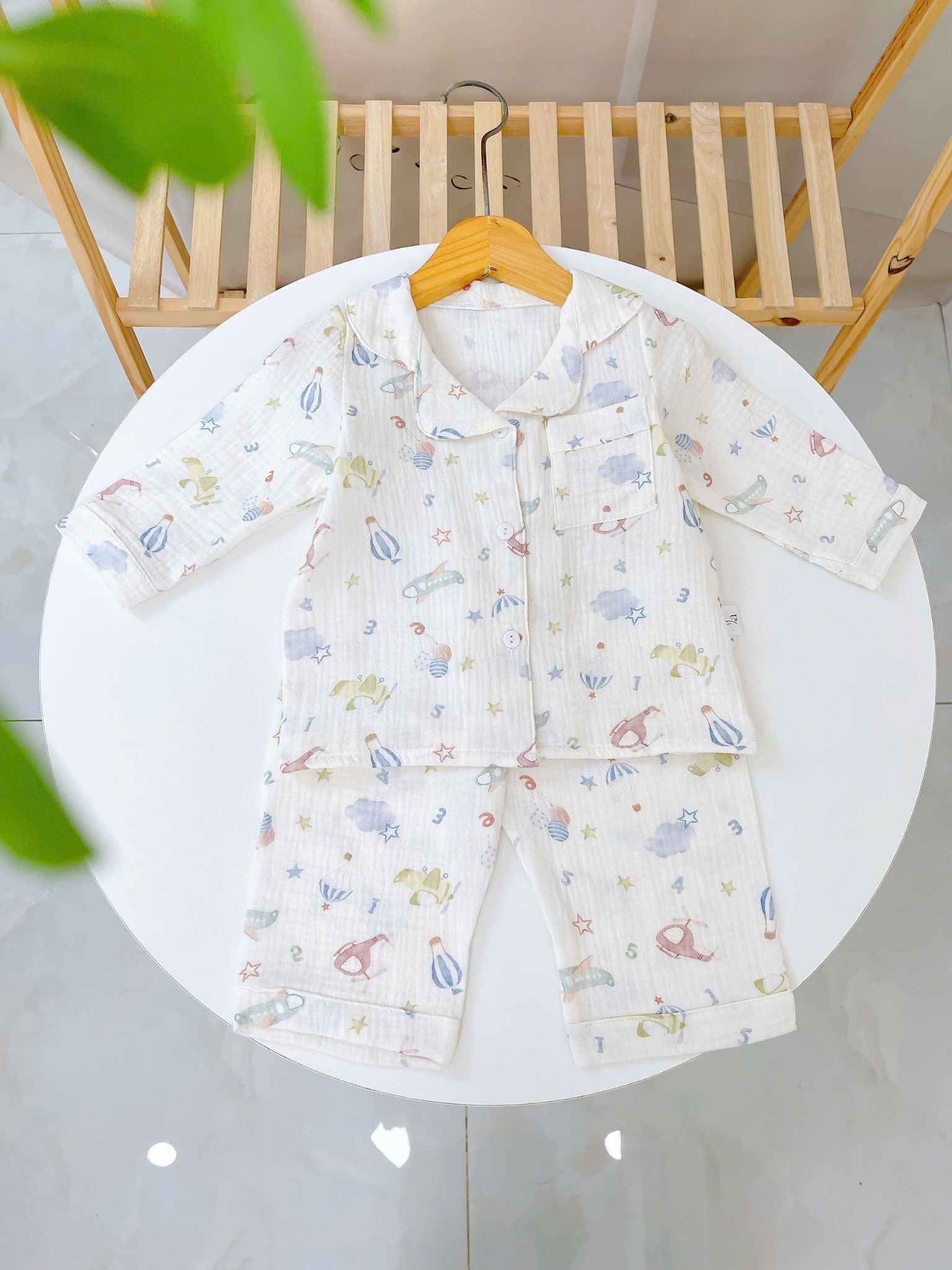  Pijama cho bé xô muslin Áo Lá Homewear A170, bộ dài tay bé trai bé gái mặc ngủ điều hòa thoáng mát 