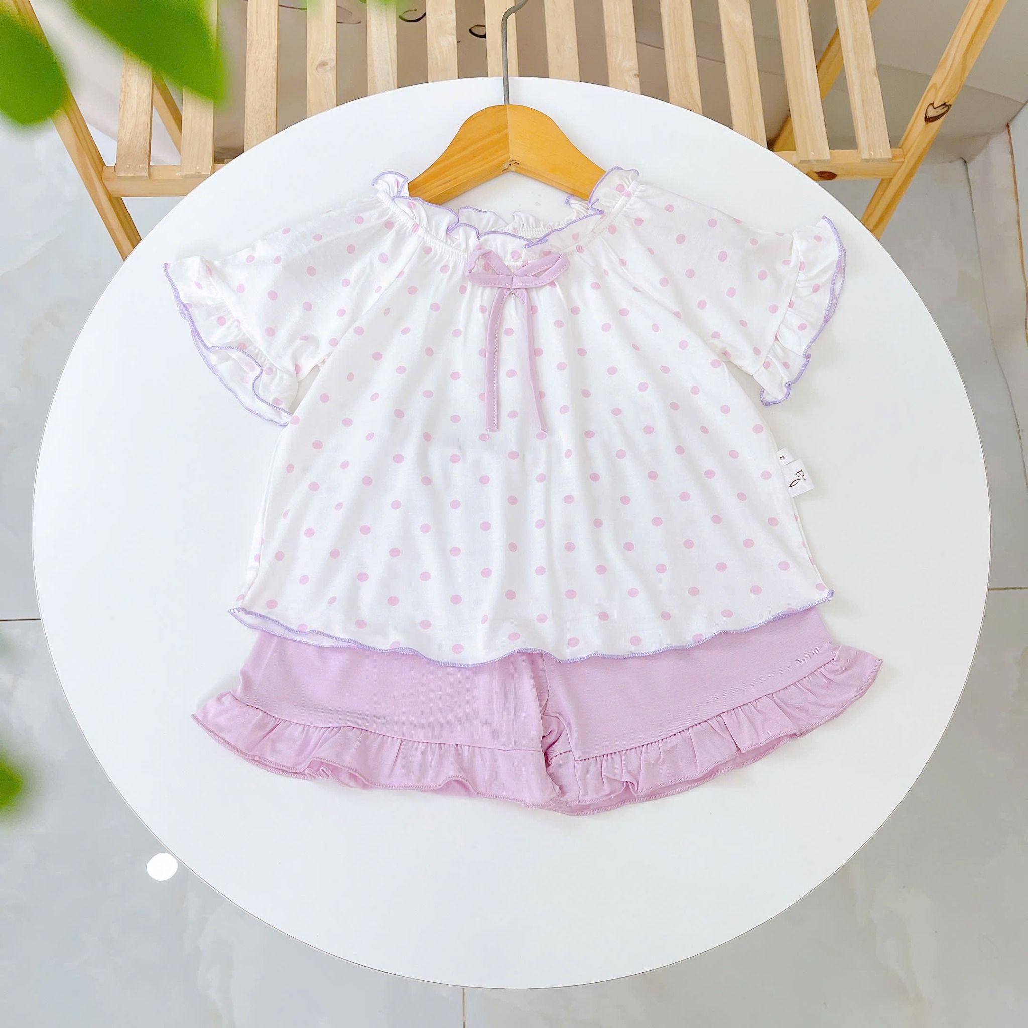  Bộ hè bé gái 95% sợi sồi Modal Ice Cool Lá Homewear A247 mềm mát lạnh, bộ cộc tay bé gái kuromi quần đùi babydoll 