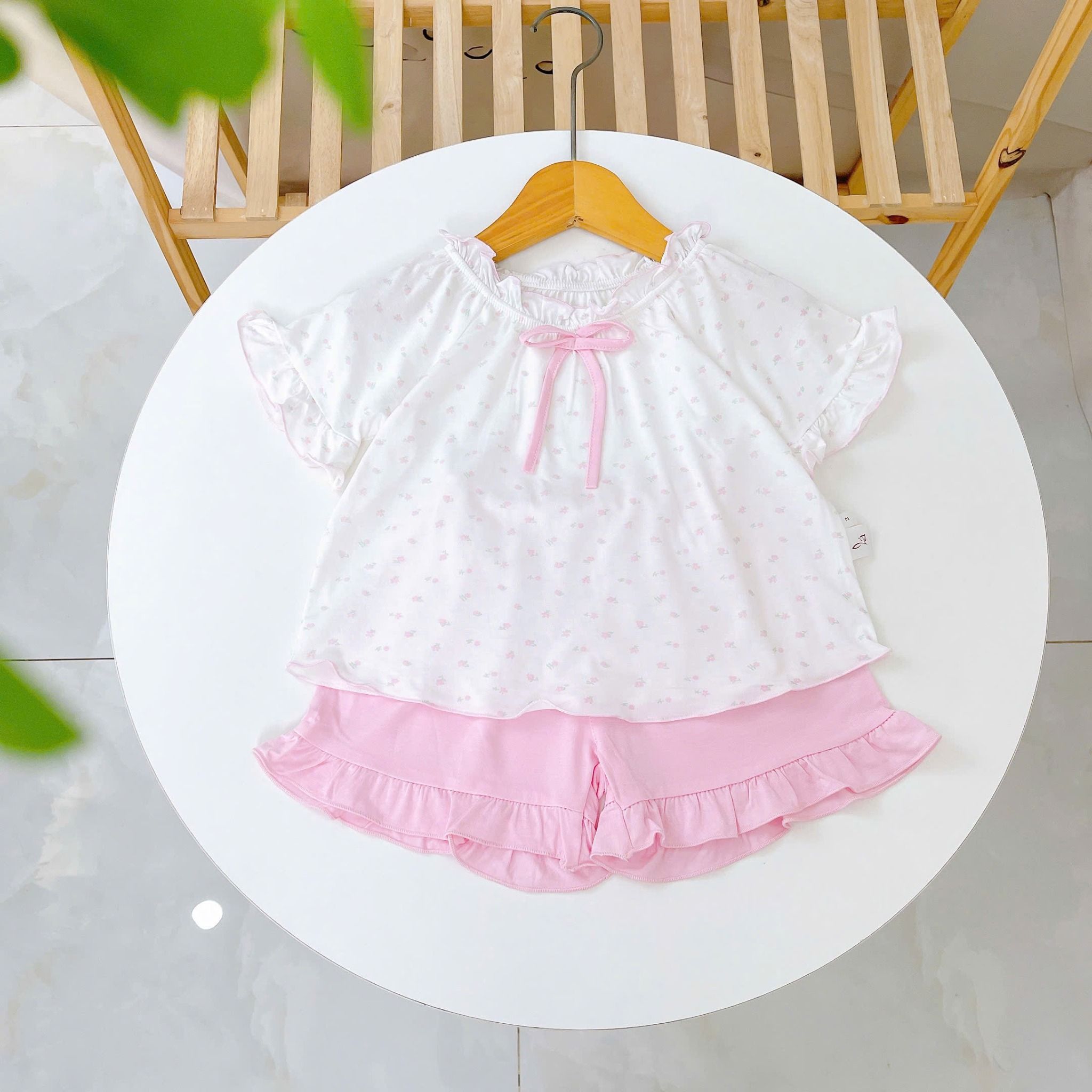  Bộ hè bé gái 95% sợi sồi Modal Ice Cool Lá Homewear A247 mềm mát lạnh, bộ cộc tay bé gái kuromi quần đùi babydoll 