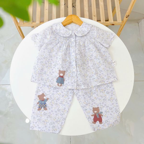  Pijama cho bé gái tay ngắn quần dài vải xô cotton Lá Homewear A378, đồ bộ xô bé gái babydoll họa tiết dễ thương 