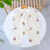  Pijama cho bé gái tay ngắn quần dài vải xô cotton Lá Homewear A378, đồ bộ xô bé gái babydoll họa tiết dễ thương 