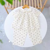  Pijama cho bé gái tay ngắn quần dài vải xô cotton Lá Homewear A378, đồ bộ xô bé gái babydoll họa tiết dễ thương 