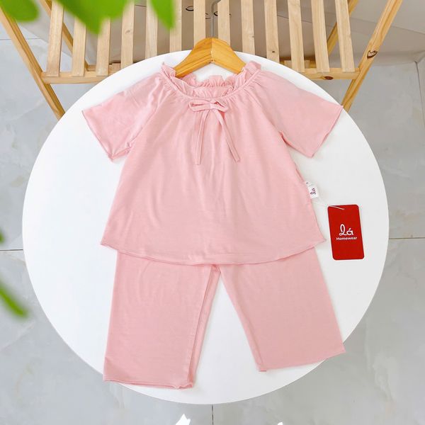 Bộ tay ngắn quần dài bé gái 95% sợi sồi Modal Ice Cool Áo Lá Homewear A379 mềm mướt mát lạnh babydoll dễ thương 