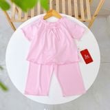  Bộ tay ngắn quần dài bé gái 95% sợi sồi Modal Ice Cool Áo Lá Homewear A379 mềm mướt mát lạnh babydoll dễ thương 