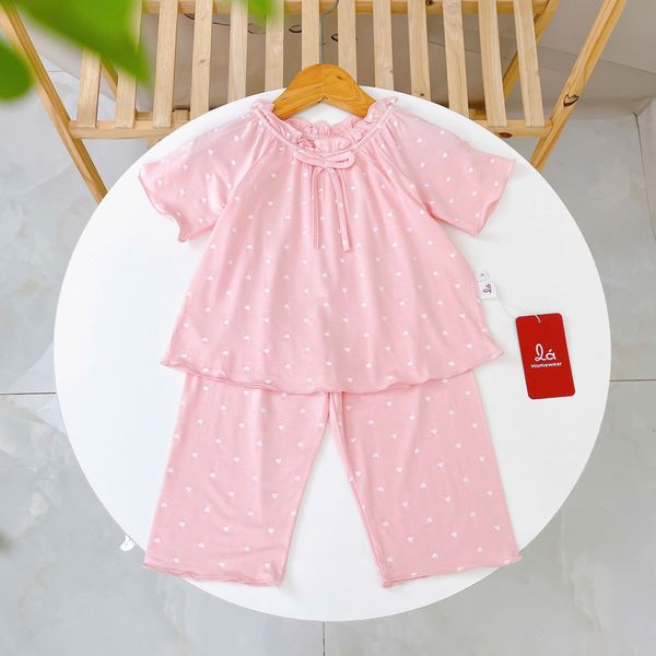  Bộ tay ngắn quần dài bé gái 95% sợi sồi Modal Ice Cool Áo Lá Homewear A379 mềm mướt mát lạnh babydoll dễ thương 