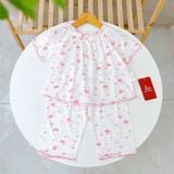 Bộ tay ngắn quần dài bé gái 95% sợi sồi Modal Ice Cool Áo Lá Homewear A379 mềm mướt mát lạnh babydoll dễ thương 