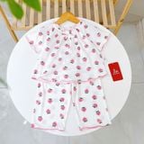 Bộ tay ngắn quần dài bé gái 95% sợi sồi Modal Ice Cool Áo Lá Homewear A379 mềm mướt mát lạnh babydoll dễ thương 