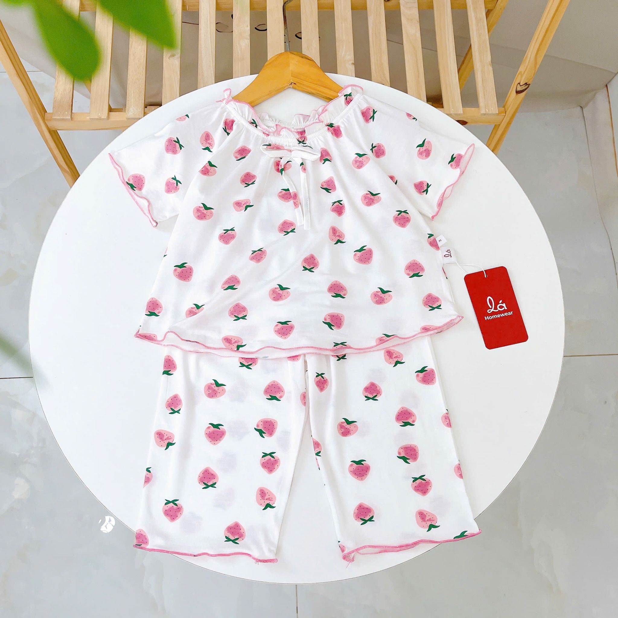  Bộ tay ngắn quần dài bé gái 95% sợi sồi Modal Ice Cool Áo Lá Homewear A379 mềm mướt mát lạnh babydoll dễ thương 