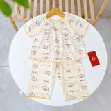  Bộ tay ngắn quần dài bé gái 95% sợi sồi Modal Ice Cool Áo Lá Homewear A379 mềm mướt mát lạnh babydoll dễ thương 