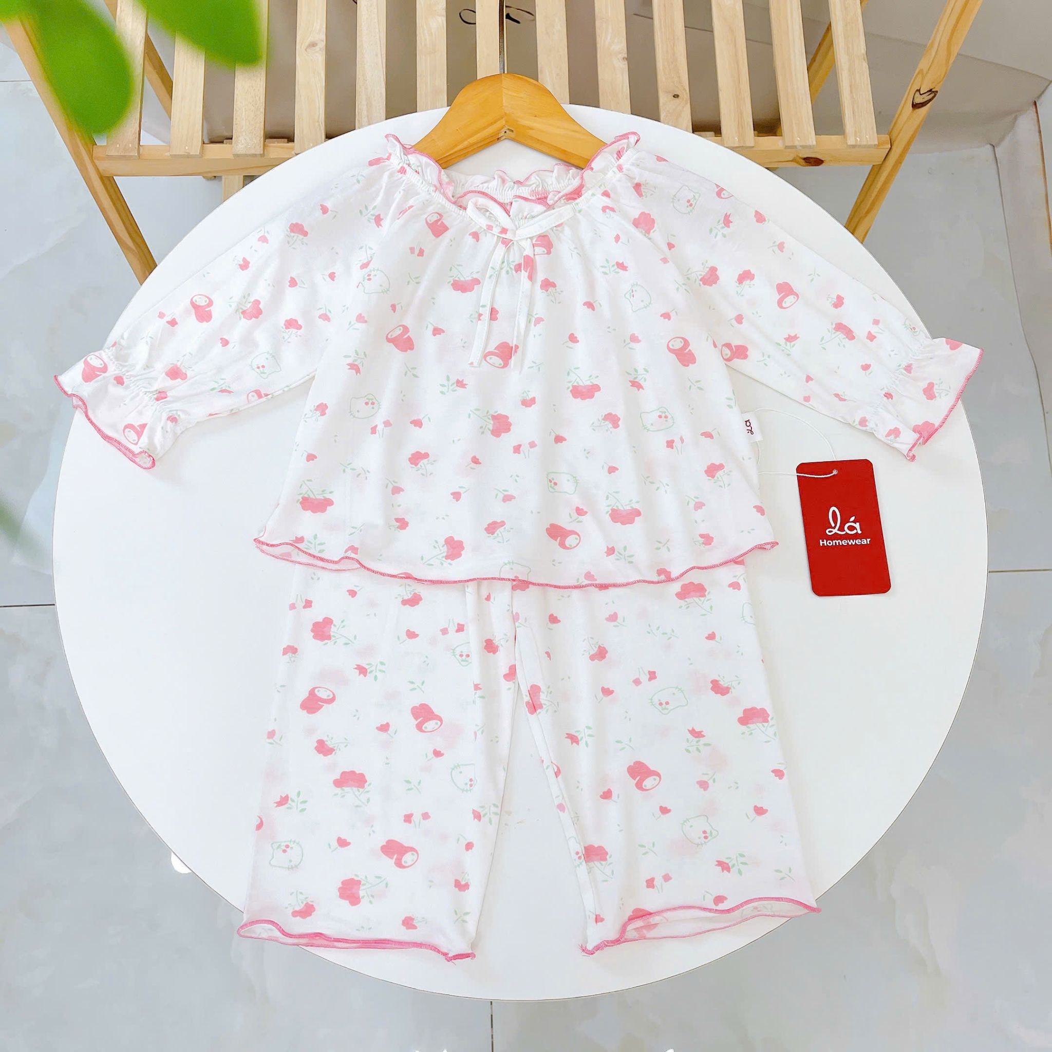  Bộ dài tay cho bé gái sợi sồi Modal Lá Homewear MOD7, đồ ngủ cho bé mềm mát dễ thương 