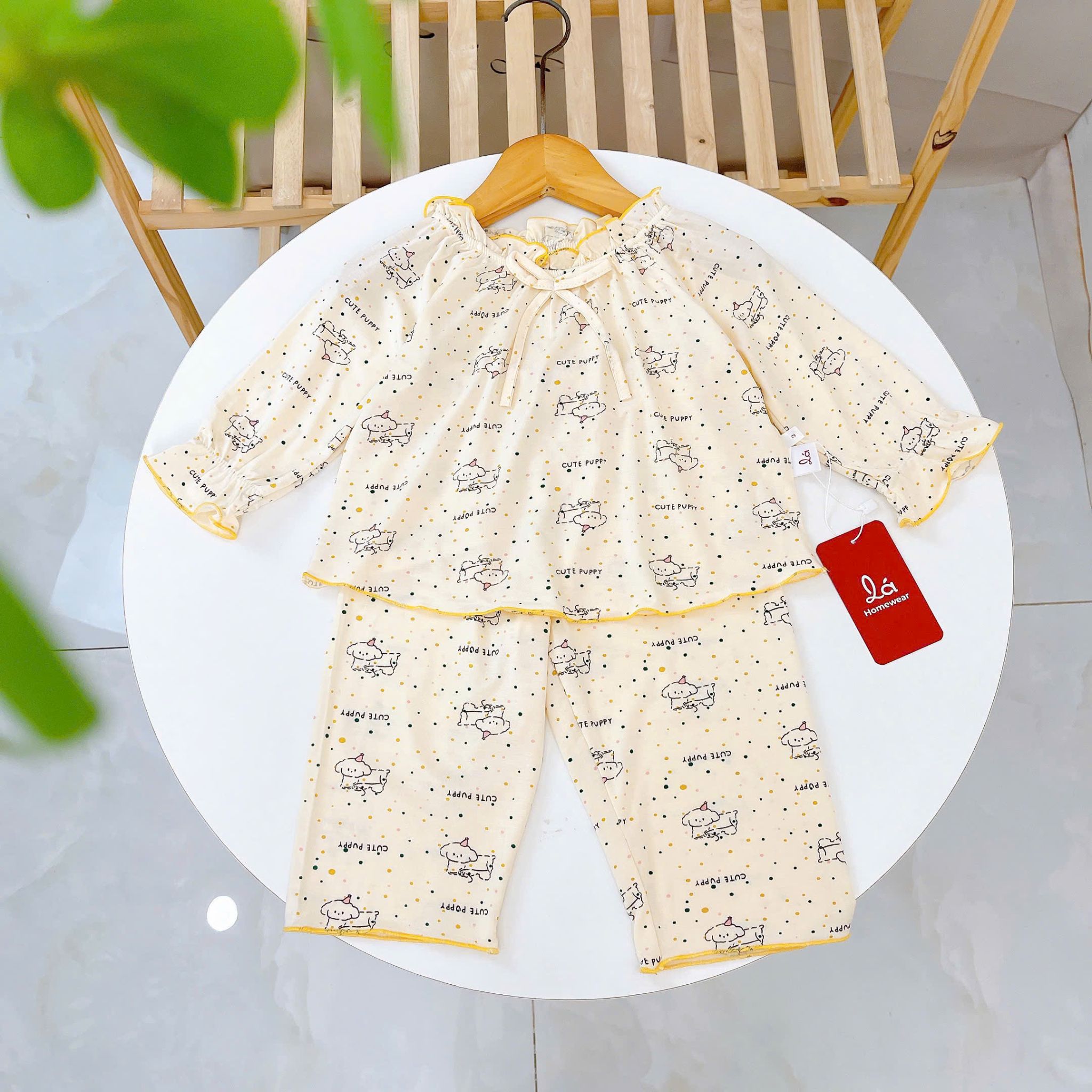  Bộ dài tay cho bé gái sợi sồi Modal Lá Homewear MOD7, đồ ngủ cho bé mềm mát dễ thương 