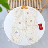  Bộ đồ ngủ bé gái tay ngắn xô muslin Lá Homewear A367, đồ dài mặc ngủ cho bé cộc tay capybara, kỳ lân dễ thương 