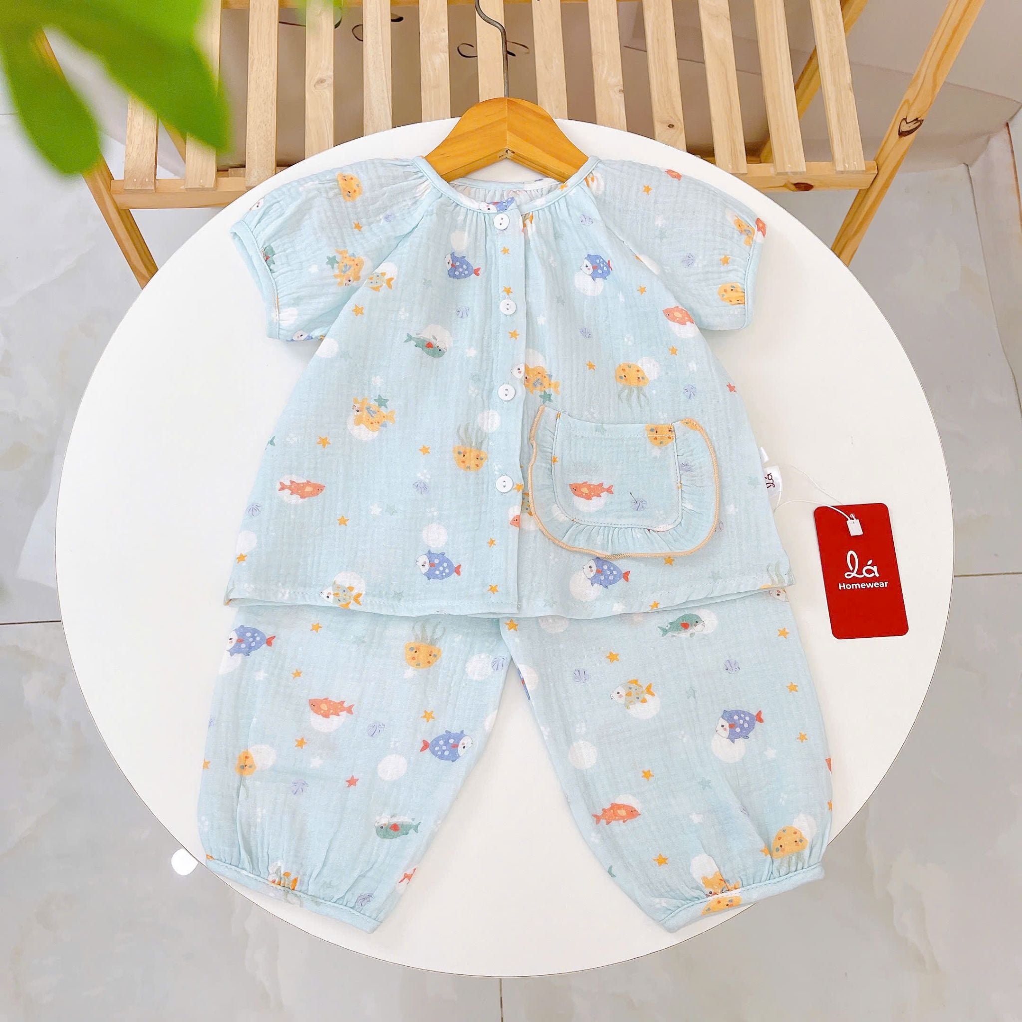  Bộ đồ ngủ bé gái tay ngắn xô muslin Lá Homewear A367, đồ dài mặc ngủ cho bé cộc tay capybara, kỳ lân dễ thương 