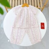  Bộ đồ ngủ bé gái tay ngắn xô muslin Lá Homewear A367, đồ dài mặc ngủ cho bé cộc tay capybara, kỳ lân dễ thương 