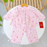  Pijama cho bé gái dài tay xô cotton Áo Lá Homewear A166, bộ dài tay bé gái babydoll mặc ngủ vải xô đũi mát bốn mùa 