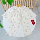  Pijama cho bé gái dài tay xô cotton Áo Lá Homewear A166, bộ dài tay bé gái babydoll mặc ngủ vải xô đũi mát bốn mùa 