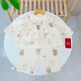  Pijama cho bé gái dài tay xô cotton Áo Lá Homewear A166, bộ dài tay bé gái babydoll mặc ngủ vải xô đũi mát bốn mùa 