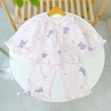  Pijama cho bé gái Lá Homewear XCL16, đồ ngủ trẻ em vải xô cotton, bộ dài tay mặc ngủ mềm mát 