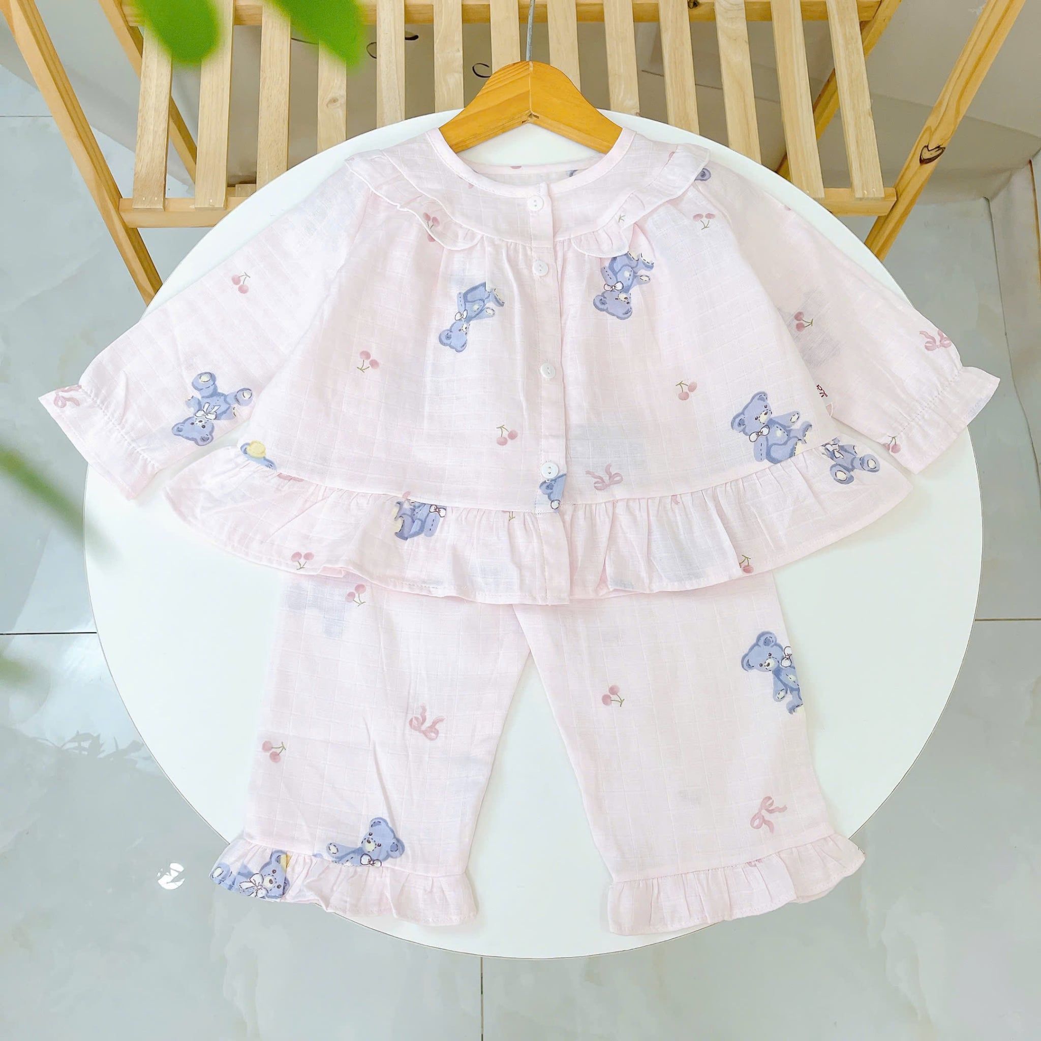  Pijama cho bé gái Lá Homewear XCL16, đồ ngủ trẻ em vải xô cotton, bộ dài tay mặc ngủ mềm mát 