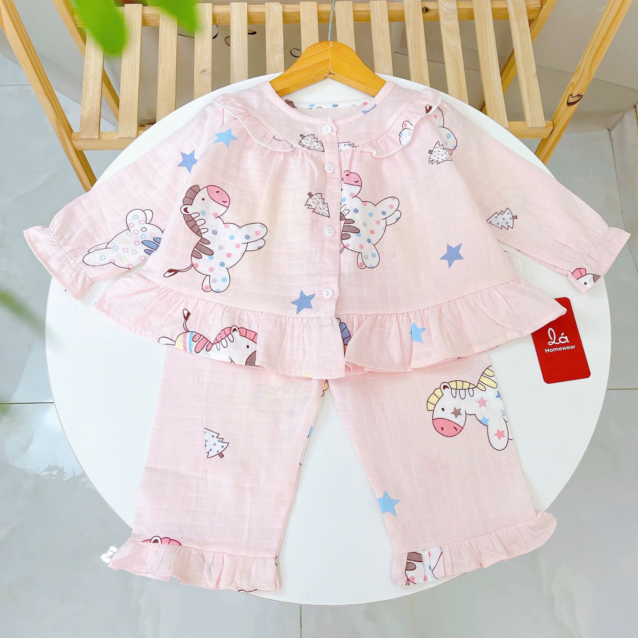  Pijama cho bé gái Lá Homewear XCL16, đồ ngủ trẻ em vải xô cotton, bộ dài tay mặc ngủ mềm mát 