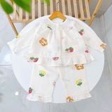  Pijama cho bé gái Lá Homewear XCL16, đồ ngủ trẻ em vải xô cotton, bộ dài tay mặc ngủ mềm mát 