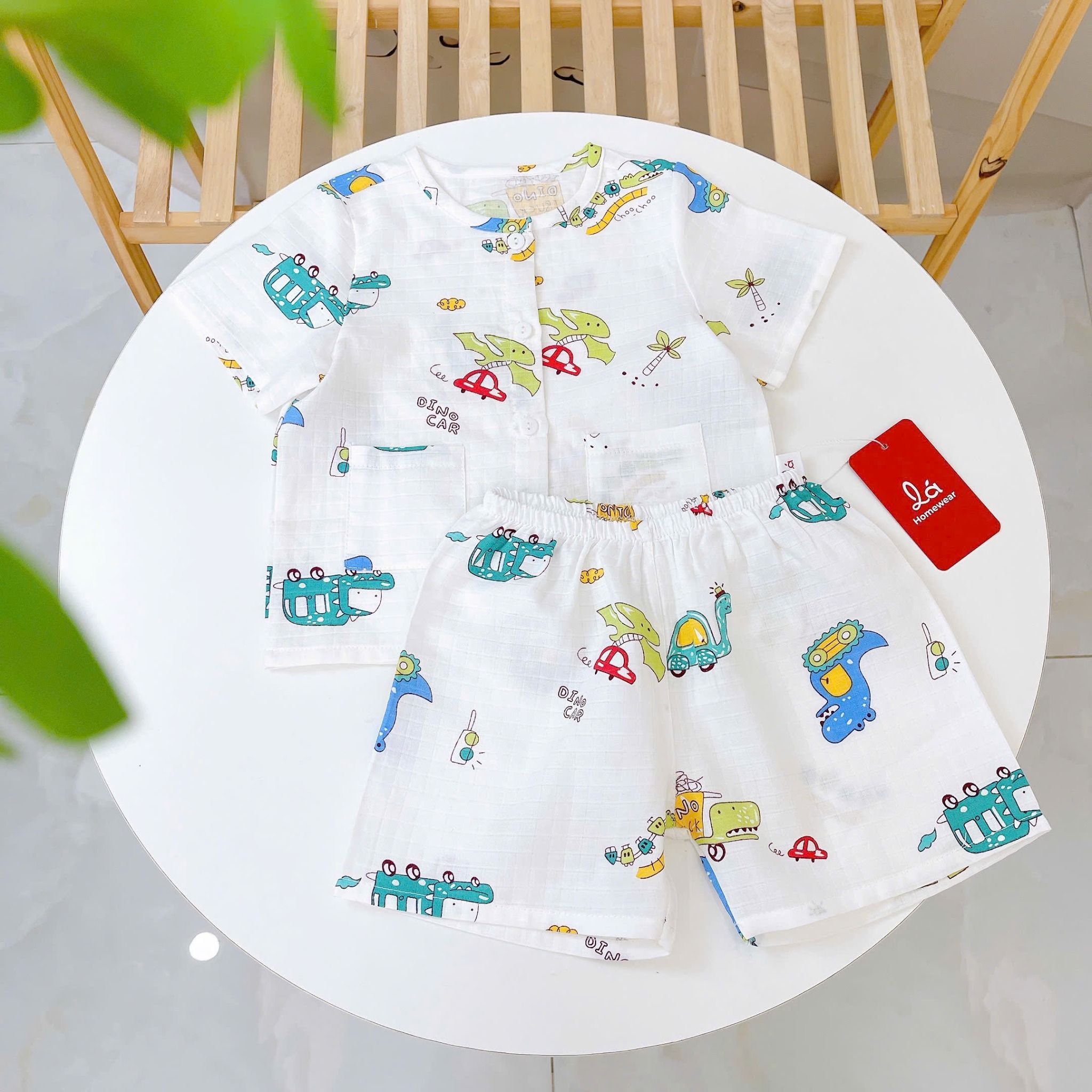  Pijama bé trai tay ngắn quần đùi xô cotton Áo Lá Homewear A105, đồ bộ cộc tay cho bé trai 