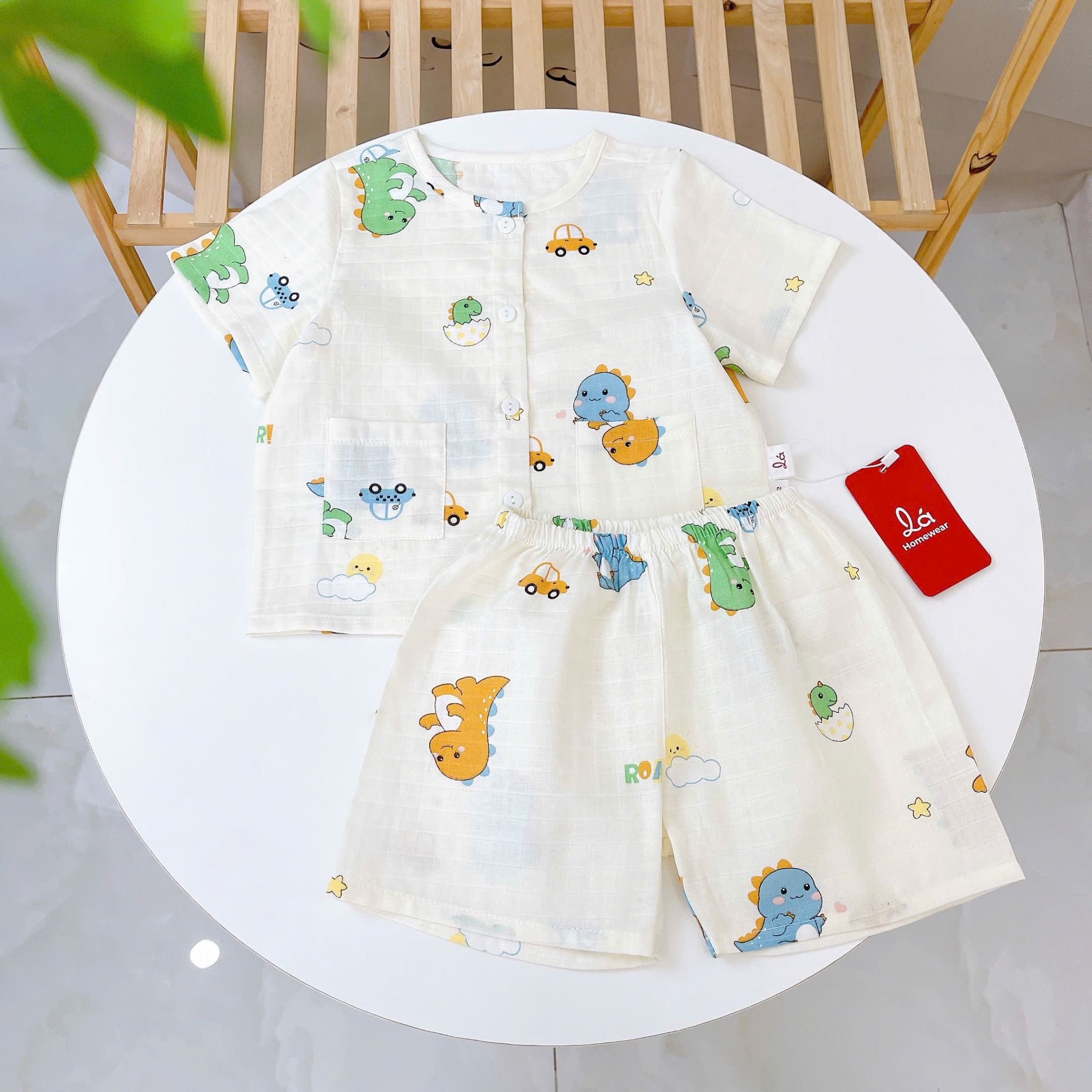  Pijama bé trai tay ngắn quần đùi xô cotton Áo Lá Homewear A105, đồ bộ cộc tay cho bé trai 