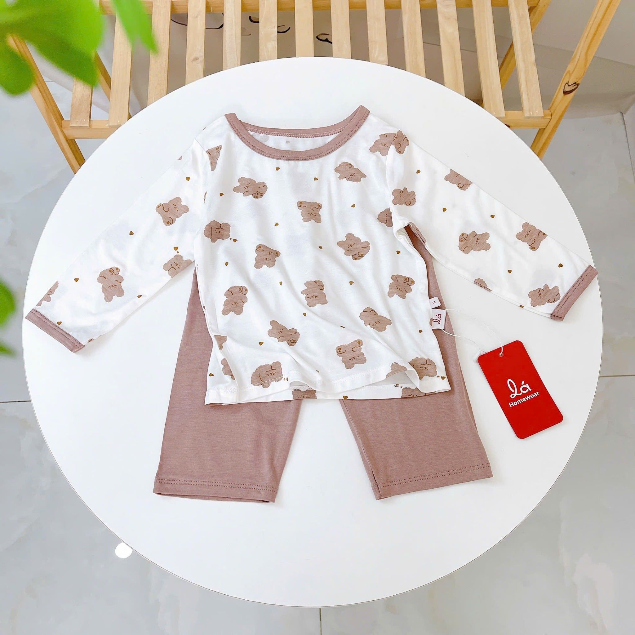  Bộ dài tay cho bé 95% sợi sồi Modal Ice Cool Áo Lá Homewear A248 mềm mát mùa hè, đồ ngủ dài tay bé trai bé gái 
