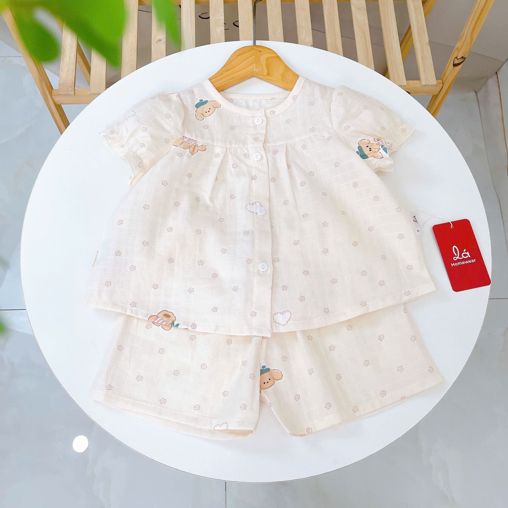  Bộ cộc tay bé gái xô cotton Lá Homewear A256 babydoll mặc hè mát, đồ bộ đùi cho bé dễ thương 