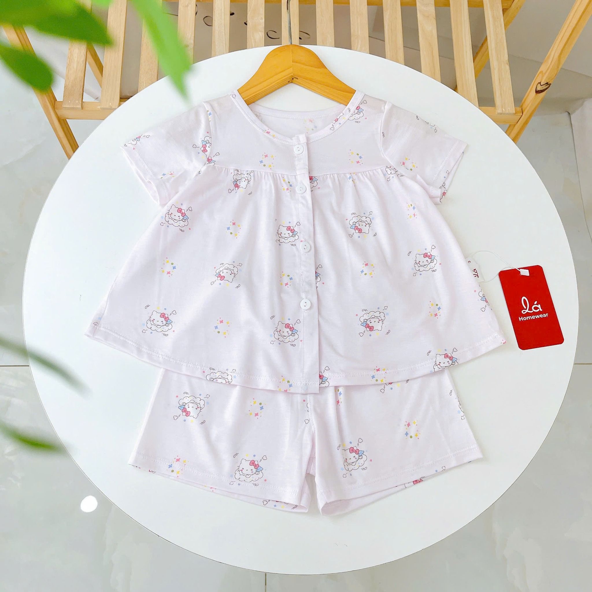  Bộ hè bé gái Tencel Lycra mỏng mát lạnh Lá Homewear A267, bộ cộc tay cho bé quần đùi babydoll kuromi melody 