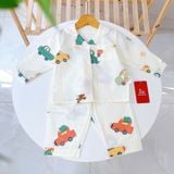  Pijama bé trai bé gái dài tay vải xô Áo Lá Homewear A014, đồ ngủ trẻ em size đại cotton nằm điều hòa bốn mùa 